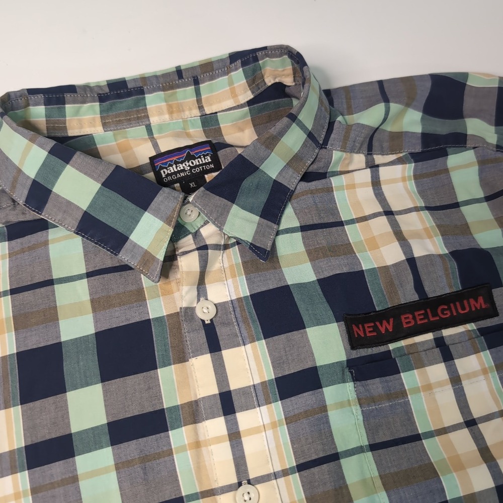 Patagonia Shirt Men's‎ XL Green Plaid Fezzman SS Button New Belgium Brewery